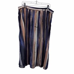 ModCloth Striped A Line Midi Skirt Blue Tan Elastic Waist Lined 1X